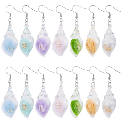UNICRAFTALE 12 Paar Bunte Edelstahl Baumelnde Ohrringe Muschelform Sommer Ozeanohren Bohemian Hawaii Muschel Ohrringe Meeresmuschel Tropfen Ohrring Für Frauen Geschenke Strandparty von UNICRAFTALE