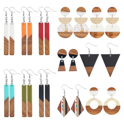 UNICRAFTALE 12 Paar Holzohrringe Bohemian Stil Vintage Stil Baumelnde Holzohrringe Geometrische Ohrringe Ethnischer Stil Statement Ohrringe Aus Holz Schmuck Baumelnde Ohrringe Für Damen von UNICRAFTALE