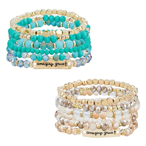 UNICRAFTALE 12 Stück 12 Stile Stapelbare Armbänder Vers Freundschaft Mutig Inspirierende Perlenarmbänder Mehrlagige Stretch Armreifen Armbänder Religiöse Botschaft Kristallarmbänder Für Frauen von UNICRAFTALE