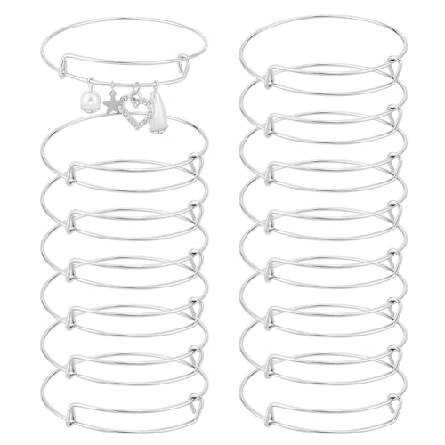 UNICRAFTALE 15 Stück 5.5-6.5cm Erweiterbare Armreifarmbänder Für Damen Edelstahldraht Armreifen Verstellbares Zum Herstellen Draht Rohling Edelstahl Armreif Set Für Die Herstellung von DIY Schmuck von UNICRAFTALE