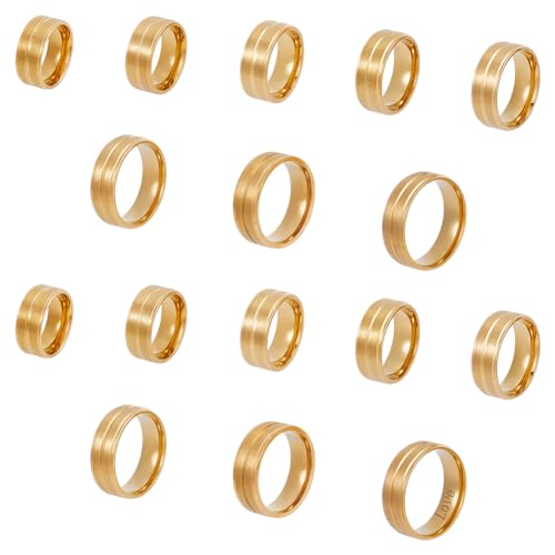 UNICRAFTALE 16 Stück 8 Größen Schlichte Bandringe Golden Matt Ehering Fingerring Schmal Gerillte Fingerringe Set Klassischer Schlichter Ring Für Die Schmuckherstellung als Geschenk von UNICRAFTALE