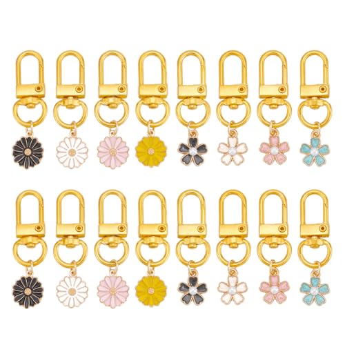 UNICRAFTALE 16 Stück 8 Stile Blumen Schlüsselanhänger Set Blumen Gänseblümchen Schlüsselanhänger Mit Blumenanhänger Schlüsselanhänger Für Autoschlüssel Ring Handtasche Tasche Kopfhörerhülle Dekoration von UNICRAFTALE