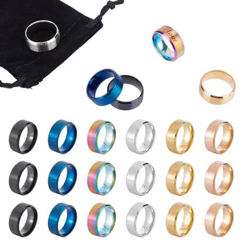 UNICRAFTALE 18 Stück Titanstahl Breitband Fingerringe 6 Farben Laserbeschriftung Schlichter Rohlinge Fingerring Größe 7 Ehering Klassischer Schlichter Ring Zur Schmuckherstellung als Geschenk von UNICRAFTALE