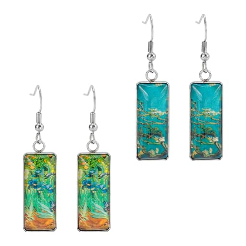UNICRAFTALE 2 Paar Künstlerische Glasohrringe Van Gogh Gemälde Baumelnde Ohrringe Abstrakte Kunst Trendige Glasohrringe Ästhetische Ohrringe Schmuckgeschenke Für Frauen von UNICRAFTALE
