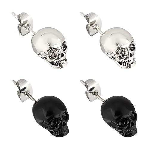UNICRAFTALE 4 Stück 2 Farben Totenkopf Ohrstecker Punk Metall Ohrstecker Halloween Skelett Ohrringe Satanische Kopf Ohrringe Gothic Punk Schmuck Knochen Ohrringe Winzige Modische Ohrringe Für Männer von UNICRAFTALE