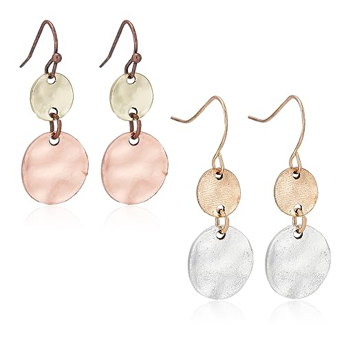 UNICRAFTALE 2 Paar 2 Farben Boho Scheibenohrringe Retro Zweifarbig Runde Ohrhänger Für Frauen Handgefertigt Trendige Scheibenohrringe Runde Ohrhänger Geometrie Ohrring Schmuckgeschenk von UNICRAFTALE
