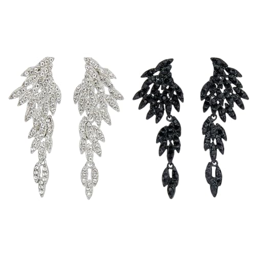 UNICRAFTALE 2 Paar 2 Farben Engelsflügel Ohrstecker Strass Retro Statement Ohrringe Cluster Kristall Ohrringe Hochzeits Ohrringe Kronleuchter Lange Tropfenohrringe Für Frauen von UNICRAFTALE