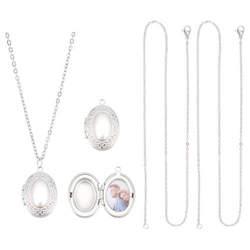 UNICRAFTALE 2 Set Medaillon Anhänger Edelstahl Bilderrahmen Anhänger Ovale Medaillon Halskette Anhänger Foto Erinnerungskette Kette Amulett Erinnerungsanhänger Halskette Für Frauen Und Männer von UNICRAFTALE