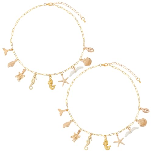 UNICRAFTALE 2 Stück 38.5cm Ozeanmotiv Büroklammerketten Goldene Meerestierketten Metallanhänger Seesternen Und Muscheln Halsketten Sommer Strand Halskette Für Damen Sommer Schmuck Für Frauen Party von UNICRAFTALE