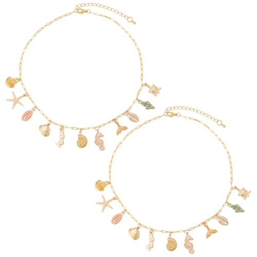 UNICRAFTALE 2 Stück Goldene Ozeanmotiv Büroklammerketten Halsketten Meerestierketten Metall Seestern Muschel Anhänger Halsketten Sommer Strand Halskette Für Damen Sommer Schmuck Für Frauen Party von UNICRAFTALE