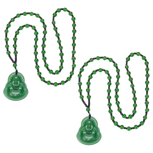 UNICRAFTALE 2 Stück Lachender Buddha Anhänger Halskette Buddha Perlen Kette Grüne Jade Imitation Buddha Guanyin Kristall Perlen Seilkette Edelstein Glücksamulett Geschenk Für Frauen Und Männer von UNICRAFTALE