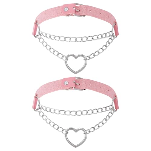 UNICRAFTALE 2 Stück Leder Choker Halskette Rosa Halskette Für Damen 47cm Verstellbare Halskette Mit Metallischem Herzring Schmuck Im Punk Stil Für Geschenke Abschlussball Kostümzubehör von UNICRAFTALE