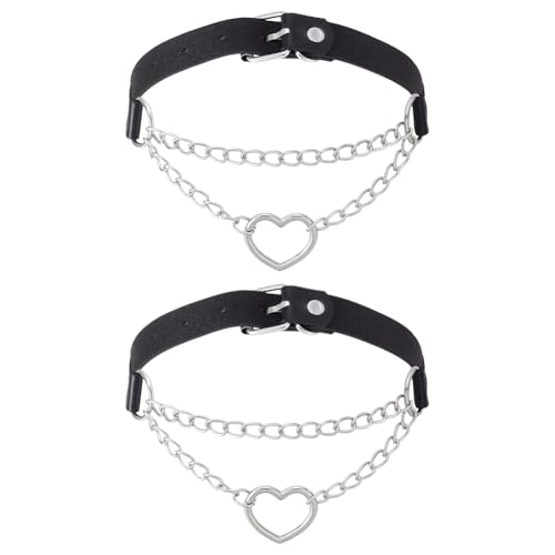 UNICRAFTALE 2 Stück Leder Choker Halskette Schwarze Halskette Für Damen 47cm Verstellbare Halskette Mit Metallischem Herzring Schmuck Im Punk Stil als Geschenk Abschlussball Kostümzubehör von UNICRAFTALE