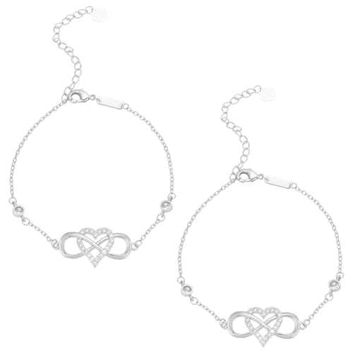 UNICRAFTALE 2 Stück Platin Unendlichkeits Herzarmbänder Verstellbare Liebesarmbänder Trendiges Zierliches Geschenk Für Damen Ehefrau Braut Schwester Freundin Jahrestag Geburtstag Muttertag von UNICRAFTALE