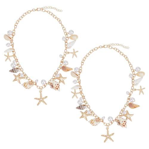 UNICRAFTALE 2 Stück Sommer Strand Halskette Für Damen Muschel Statement Klobige Halskette Muschel Seestern Perlenkette Meerjungfrau Kostüm Sommer Strand Schmuck Für Frauen Party von UNICRAFTALE