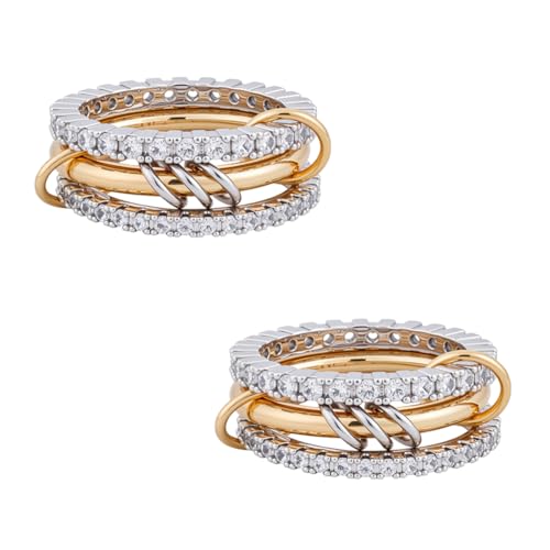 UNICRAFTALE 2 Stück Stapelbare Ringe Für Damen 3 Ringe Set Fingerringe Aus Zirkonia Silber Und Gold Mehrgliedrige Verbundringe Strasssteine Zierlicher Ring Für Verliebte Schmuckgeschenke 18.5mm von UNICRAFTALE