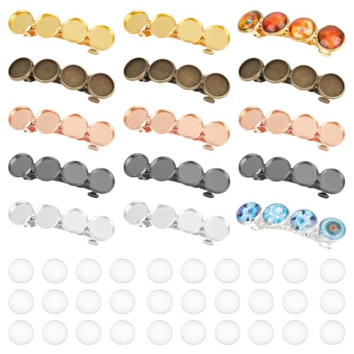 UNICRAFTALE 20 Stk 5 Farben Haarspangen Set Messing DIY Blanko Haarspangen Für DIY Macaron Harz Haarspangen Metall Cabochon Haarspangen Mit Glascabochons Für Frauen Kopfbedeckung Haarschmuck von UNICRAFTALE