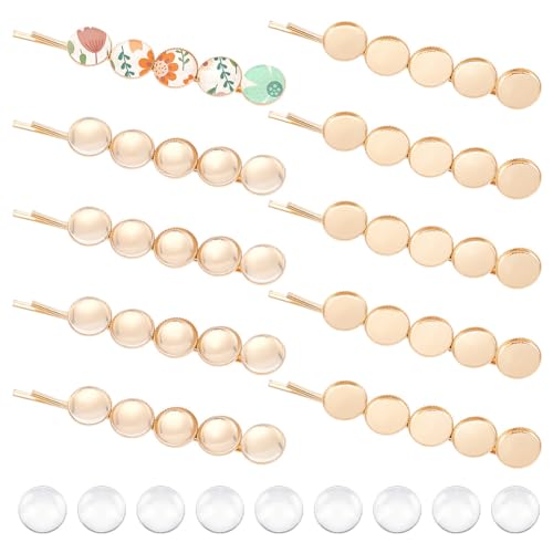 UNICRAFTALE 20 Stück Hellgold Haarspangen 61 mmLang DIY Blanko Haarspangen Haar Haarnadeln Bastelset Metall Cabochon Haarspangen Mit Glas Cabochon Tablett Für Frauen Kopfbedeckungen Haarschmuck von UNICRAFTALE