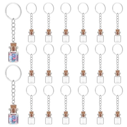 UNICRAFTALE 20 Stück Mini Glasflaschen Schlüsselanhänger 2ml Glasfläschchen Korkendeckel Durchsichtige Zaubergläser Metall Schlüsselanhänger Winzige Flaschen Nachrichtentrank Für Heimwerker Basteln von UNICRAFTALE