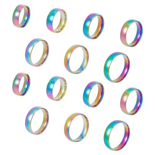 UNICRAFTALE 21 Stück Regenbogen Rohling Ringe Verlobungsring Ehering Laserbeschriftung Rohlinge Fingerring 7 Größen Klassischer Rohling Ring Für Schmuckherstellung Geschenk von UNICRAFTALE