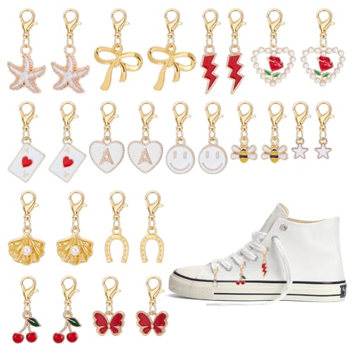 UNICRAFTALE 26 Stück 13 Stile Metall Stiefelanhänger Schmetterlingsherz Schuhanhänger Mit 30 Stück Ringen Legierung Schnürsenkelanhänger Schuhdekorationsanhänger Für Damen Sneaker Stiefel Sandalen von UNICRAFTALE