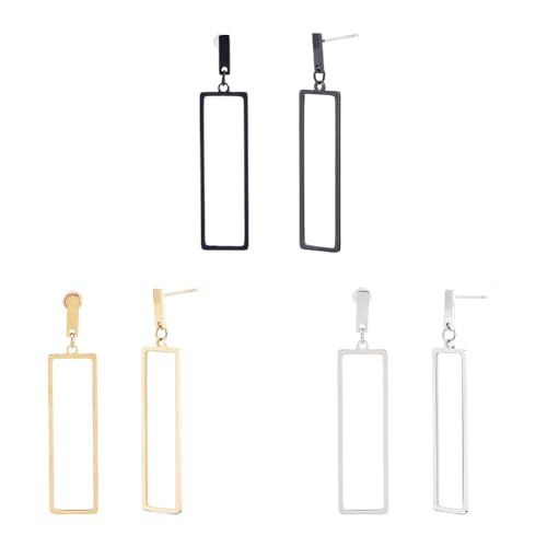UNICRAFTALE 3 Paar Geometrische Ohrstecker 3 Farben Rechteckige Tropfenohrringe Hohle Quadratische Ohrstecker Große Metallohrringe Ohrstecker Aus Edelstahl Baumelnde Ohrringe Für Frauen von UNICRAFTALE