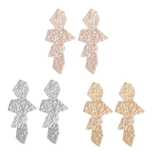 UNICRAFTALE 3 Paar 3 Farben Geometrische Boho Ohrringe Mit Gehämmerter Oberfläche Für Frauen Gold Polygon Statement Ohrring Tropfenohrringe Große Mode Lange Ohrringe Schmuck von UNICRAFTALE