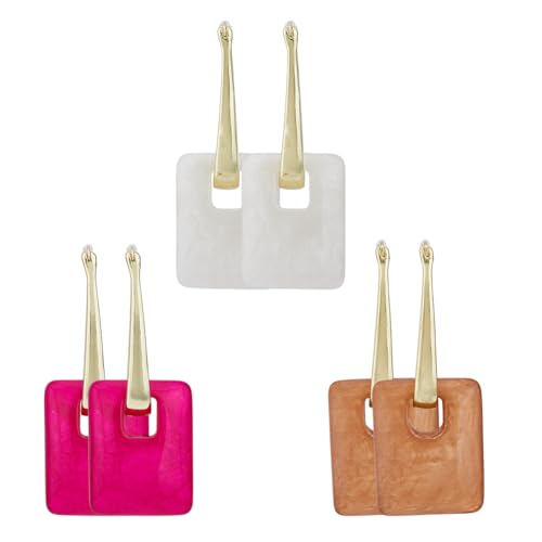 UNICRAFTALE 3 Paar 3 Farben Rechteckige Creolen Aus Kunstharz Für Damen Leichte Geometrische Ohrhänger Goldene Lange Tropfenohrringe Modische Creolen als Schmuckgeschenk von UNICRAFTALE