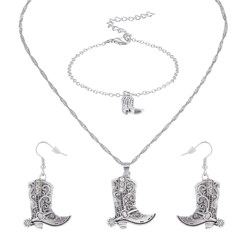 UNICRAFTALE 3 Stück/Set Western Cowgirl Cowboy Texas Boot Ohrringe Halsketten Set Funkelnde Strass Cowgirl Schuhe Ohrringe Kristall Stiefel Cowboy Boot Anhänger Für Frauen Schmuck Geschenke von UNICRAFTALE