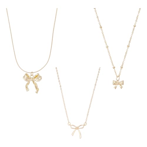 UNICRAFTALE 3 Stück 3 Stile Goldkette Für Frauen Zierliche Halsketten Mit Schleifenanhänger Süße Kleine Schleifenanhänger Chokerkette Halskette Schmuck Trendige Schleifenhalsketten von UNICRAFTALE