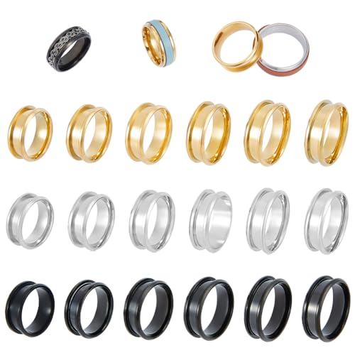 UNICRAFTALE 36 Stk 3 Farben Rohlinge Kernring 6 Größen Edelstahl Gerillte Fingerringe Runde Blanko Ring Für Harz Inlay Ring Handgefertigter Ring Ehering Schmuckherstellung Geschenk von UNICRAFTALE