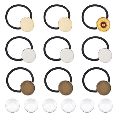 UNICRAFTALE 36 Stk Rohlinge Haargummis DIY Haargummis Tablett Haarbänder Frauen Haargummis Mit Glas Cabochons Messing Lünette Rohlinge Tablett Haargummis Für DIY Handwerk von UNICRAFTALE