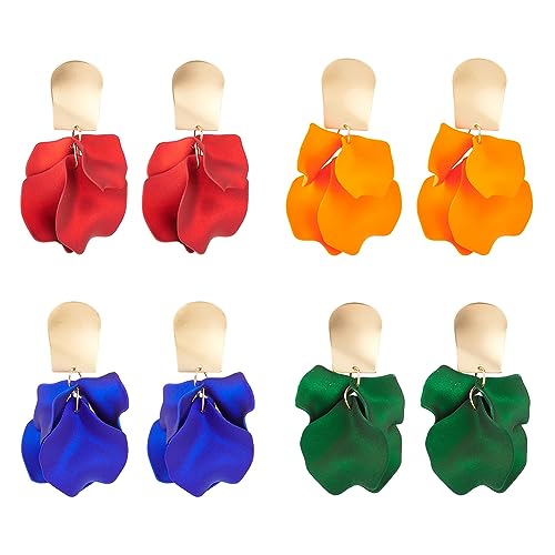 UNICRAFTALE 4 Paar 4 Farben Acryl Rosenblüten Ohrringe Gewellte Blumenquasten Ohrringe Schicke Elegante Böhmische Cluster Ohrhänger Kunstharz Blumen Ohrringe Abgestufte Matte Ohrringe Für Frauen von UNICRAFTALE