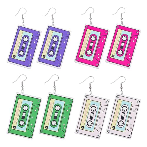 UNICRAFTALE 4 Paar Kassetten Ohrringe 70s 80s Retro Kassetten Ohrringe Acryl Punk Lustige Ohrringe Neon Ohrringe Party Zubehör Feiertags Und Geburtstagsgeschenke Für Frauen Und Damen von UNICRAFTALE