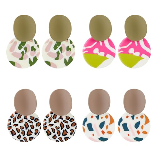 UNICRAFTALE 4 Paar 4 Stil Polymer Clay Ohrringe Minimalistisch Bunte Muster Ohrringe Flache Runde Ohrringe Leoparden Ohrringe Handgemachte Tropfen Ohrringe Schmuck Geschenke von UNICRAFTALE