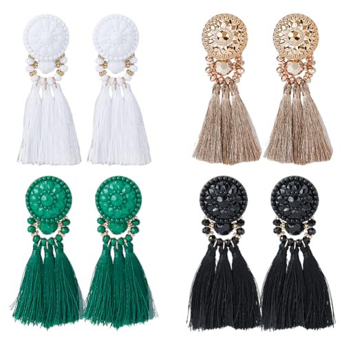 UNICRAFTALE 4 Paar 4 Farben Quasten Ohrringe Böhmische Polyester Fransen Tropfen Ohrringe Bunte Mehrlagige Quasten Ohrringe Perlen Kronleuchter Ohrringe Für Frauen Hochzeitsgeschenk von UNICRAFTALE