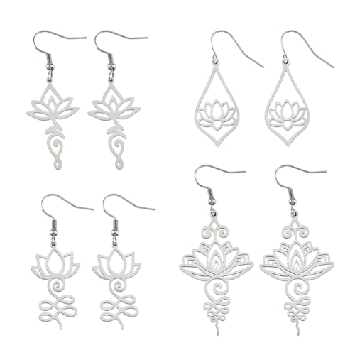 UNICRAFTALE 4 Paar Baumelnde Ohrringe Mit Lotusblüte Yoga Symbol Tropfenohrringe Inspirierende Ohrringe Aus Edelstahl Böhmische Blumenohrringe Einzigartiger Schmuck Geschenke Für Frauen von UNICRAFTALE