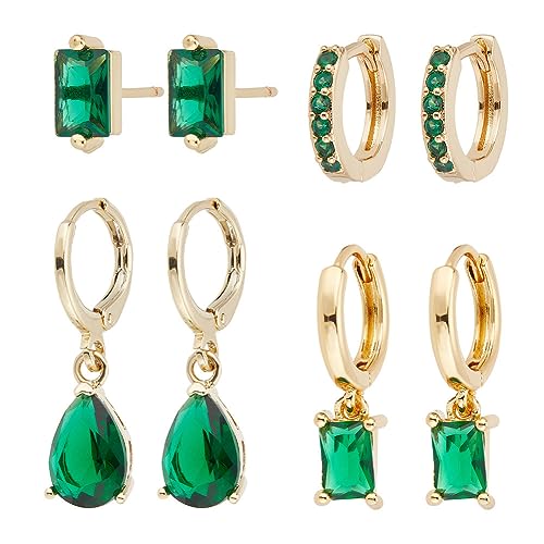 UNICRAFTALE 4 Paar Smaragdgrüne Ohrringe Grüne Huggie Ohrringe Kleine Goldene Creolen Mit Tropfenförmigen Grünen Edelsteinen Smaragdgrüne Baumelnde Ohrstecker Klassischer Schmuck Geschenk Für Die Frau von UNICRAFTALE