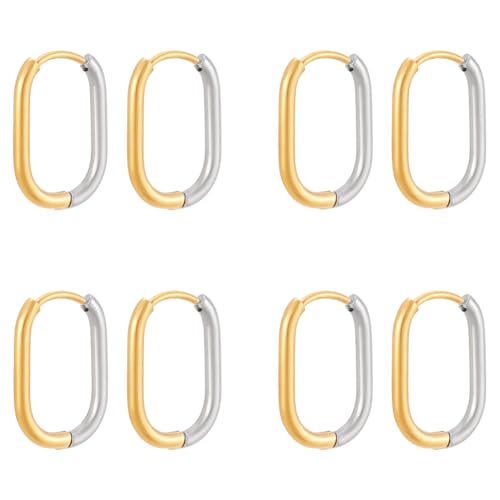 UNICRAFTALE 4 Paar Zweifarbige Creolen Aus Edelstahl Ovale Huggie Creolens Für Damen 18.5mm Lange Ovale Endlos Creolen Metall Endlos Huggie Creolens von UNICRAFTALE