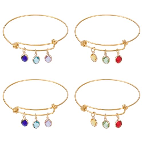 UNICRAFTALE 4 Stück 2 Designs Geominimalistische Geburtsstein Armband 304 Edelstahl Charm Armreifen Für Damen Goldener Geburtsstein Armband Mit Glas Anhängern Als Geburtstag Schmuck Geschenk von UNICRAFTALE