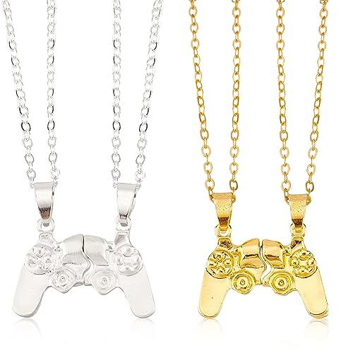 UNICRAFTALE 4 Stück 2 Farben Game Controller Halsketten Magnetische Passende Anhänger Halsketten Legierung Freizeitkonsolen Griff Halskette Goldene Und Silberne Paar Halsketten Für Frauen liebhaber von UNICRAFTALE