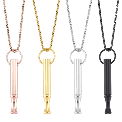UNICRAFTALE 4 Stück 4 Farben 60cm Edelstahl Anhänger Zur Linderung von Atemangst Pfeifenhalskette Metallpfeifenanhänger Meditationshalsketten Angsthalskette Zum Einfachen Atmen Für Frauen Und Männer von UNICRAFTALE