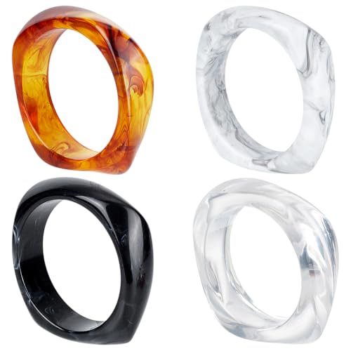 UNICRAFTALE 4 Stück 6.45cm Armreif Aus Acrylharz Retro Breites Geometrisches Armband Modisches Wickelarmband Bunte Unregelmäßige Handgelenksarmbänder Quadratische Armbänder Für Frauen von UNICRAFTALE