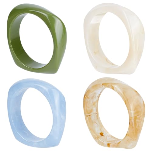 UNICRAFTALE 4 Stück 6.45cm Armreif Aus Acrylharz Retro Breites Geometrisches Armband Modisches Wickelarmband Bunte Unregelmäßige Handgelenksarmbänder Quadratische Armbänder Für Frauen von UNICRAFTALE