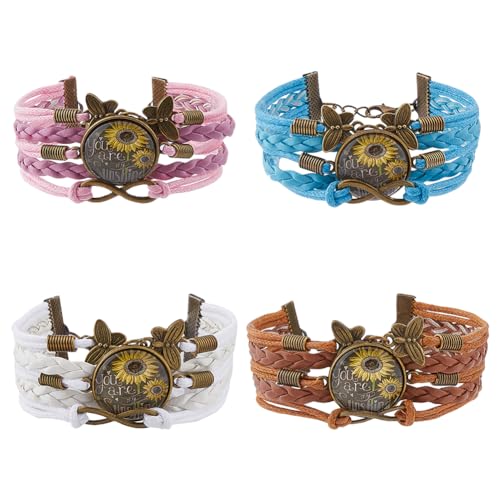 UNICRAFTALE 4 Stück Böhmische Sonnenblumen Armbänder Wickelarmbänder Leder Geflochtenes Unendlichkeitssymbol Schmetterlingsarmband Seilanhänger Drehsohlenarmband Mehrsträngiges Armband Für Frauen von UNICRAFTALE