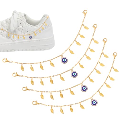 UNICRAFTALE 4 Stück Goldene Schuhketten Böser Blick Schuhanhänger Für Frauen Glitzernde Schuhketten Für Mädchen Schuhketten Böser Blick Anhänger Und Blätter Anhänger Für Clogs Sandalen Schuhdekoration von UNICRAFTALE