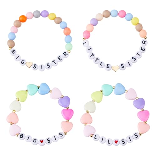UNICRAFTALE 4 Stück Herz Armbänder Runde Perlen Stretch Armbänder Set Mit Armbändern Für Große Schwestern 4.3cm Buntes Armband Schwestern Schmuck Armband Geburtstagsgeschenke Für Frauen von UNICRAFTALE