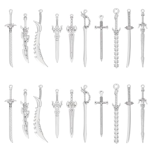 UNICRAFTALE 40 Stück 10 Stile Schwert Lesezeichen Anhänger Antik Silber Schwert Mini Anhänger Tibetischer Stil Lesezeichen Charm Für Buchliebhaber Geschenke Lesen DIY Halskette Armband Schmuck von UNICRAFTALE