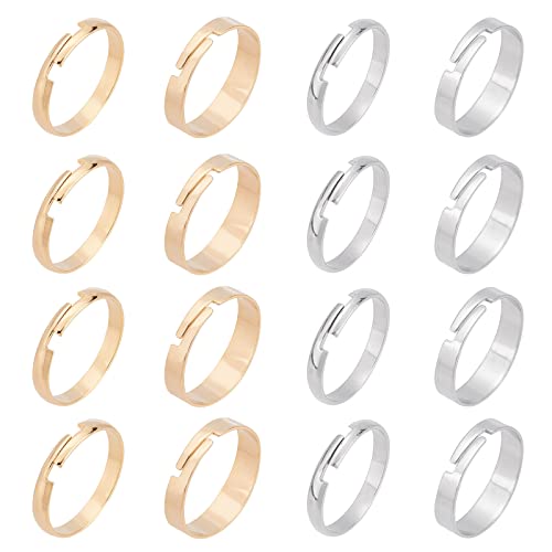 UNICRAFTALE 40 Stück 2 Stile Verstellbarer Band Fingerring Größe 7 Edelstahl Plain Knöchelringe 2 Farben Flacher Metall Fingerring Ehering Für Damen Herren von UNICRAFTALE