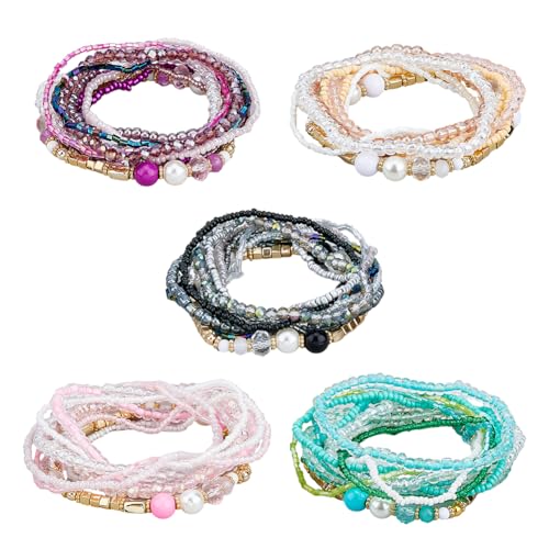 UNICRAFTALE 50 Stück 5 Farben Stapelbare Perlenarmbänder Bohemian Charms Stretch Armband Mehrschichtige Stretch Armreifen Armbänder Urlaubsarmbänder Schmuck Geschenke Für Frauen von UNICRAFTALE